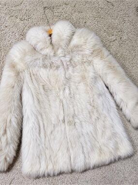 Saga Furs Cream White Fox Fur Pea Coat